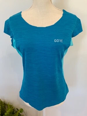 GORE Womens Size Medium Blue Cap Sleeve Scoop Neck Logo Activewear Top NEW - Image 1 of 4