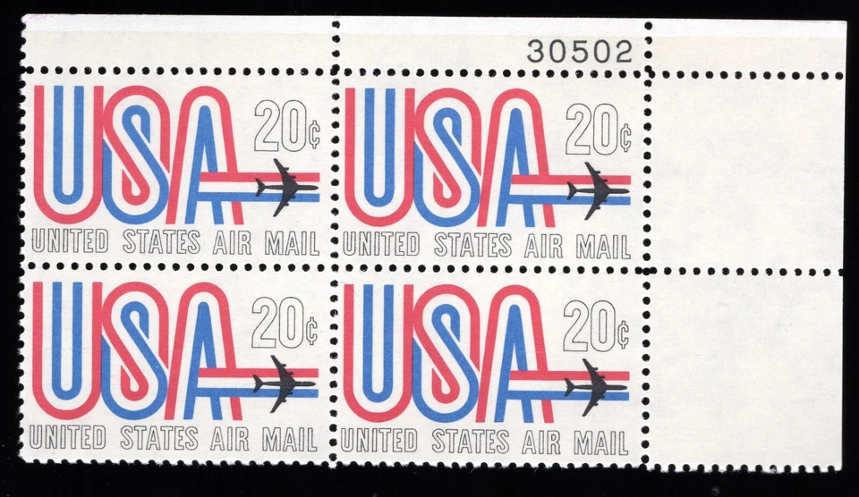Scott #c75 USA Jet Airmail Plate Block of 4 Stamps - MNH P#30502 UR - Image 1 of 1