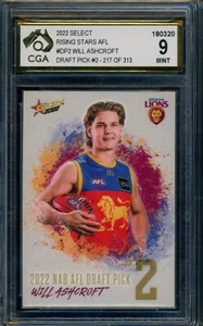 2022 Select AFL Rising Stars DRAFT PICK ROOKIE Will Ashcroft Graded CGA 9 - Picture 1 of 3