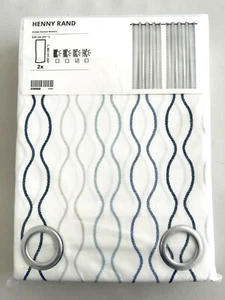Ikea HENNY RAND curtains 57x98 " 1 pair, white/blue/gray 805.112.57 - NEW - Picture 1 of 2
