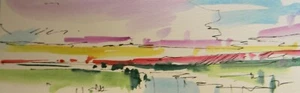 JOSE TRUJILLO ORIGINAL Watercolor Painting SIGNED Small 3x9" Landscape Marsh Art - Picture 1 of 8