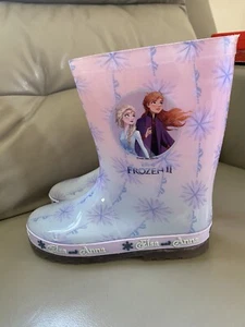 Disney Frozen-Girls Anna & Elsa Blue Pull-on Rain Boots - Picture 1 of 4
