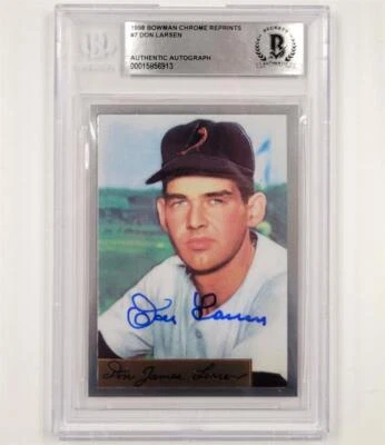 Don Larsen signed 1998 Bowman Chrome Reprints #7 card auto Beckett BGS BAS MLB Foto 1 de 2