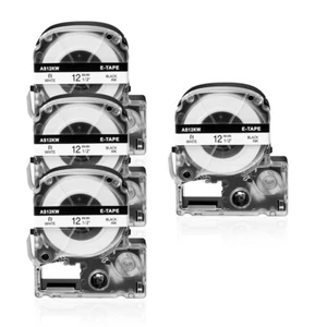 4PK Black on White Tape Compatible with Epson LK-4WBN KingJim SS12KW SR230C 1/2" - Picture 1 of 11
