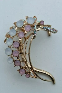 Women Gold Metal Cuff Fashion Jewelry One Side Earring Pink Cream Leaf Flowers - Picture 1 of 10