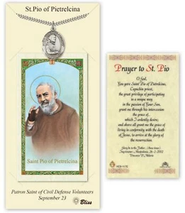 Pewter Saint Pio of Pietrelcina Holy Medal Pendant Necklace 24" Chain - Picture 1 of 3