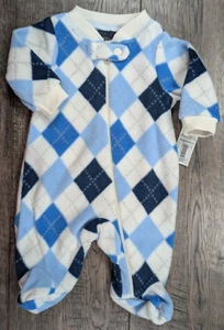 Baby Boy Clothes New Faded Glory Preemie Blue Oxford Fleece Footed Outfit - Picture 1 of 3