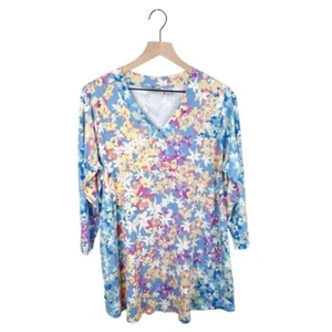 Camicetta LOGO by Lori Goldstein rayon stampa floreale manica 3/4 blu taglia large boho - Foto 1 di 8