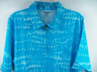 CAMISA POLO DE GOLF LANDS END PARA MUJER 2X XXL 1/2 CREMALLERA AZUL OCÉANO OLA ALGODÓN DEPORTE Foto 1 de 4