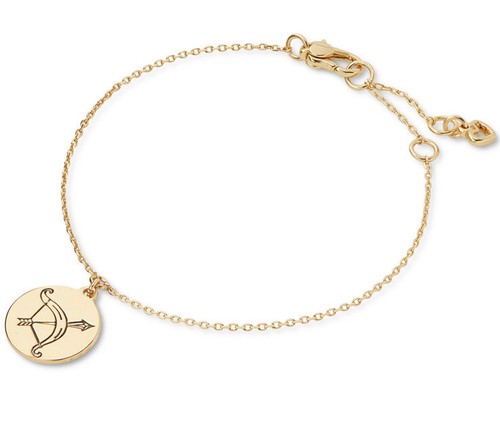 BRACCIALE CHARM KATE SPADE TONO ORO PAVÈ SAGITTARIO $48 NUOVO CON ETICHETTE I7B