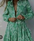 BNWT Zara Printed Paisley Green Mini Dress Shirt Dress Size Medium