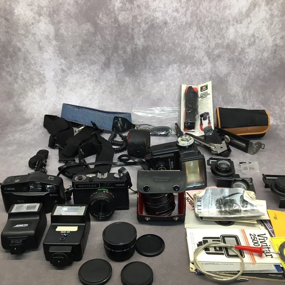 Vtg. 2 Cameras,Straps, Mix Parts Lot-For Parts or Repair-Comes As Is-Not working - Image 1 of 4