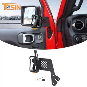 Black Left Front Door Drink Cup Holder Mount Bracket For Jeep Wrangler JL JT 18+ - Picture 1 of 12