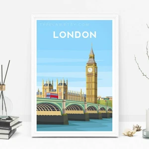 London Art Print | Big Ben England Travel Poster | Westminster British Wall Art - Picture 1 of 6