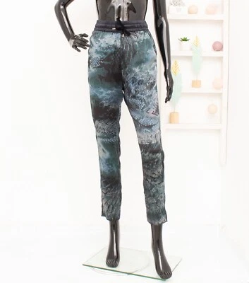 Munthe Pantalon en soie python peau de serpent bleu/gris jambes coniques pantalon femme 34 - Photo 1/4