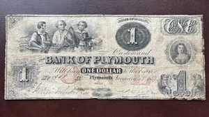 1 Dollar Bank of Plymouth Indiana Obsolete Currency Bill Circulated #57646 - Picture 1 of 2