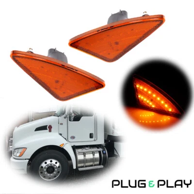 Amber Lens Front Turn Signal Lights For Kenworth T660 T170 T270 T370 Semi-Trucks - Image 1 of 4