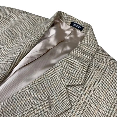 Blazer Oscar De La Renta para hombre seda/lana 2 botones beige/bronceado/azul a cuadros • 43R Foto 1 de 4