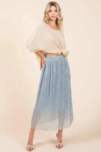 Falda midi elástica con estampado de motas brillantes metálicas Mittoshop - Imagen 1 de 8