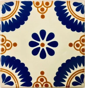 La Flor Brillosa (glitzernde Blume) Handarbeit Talavera Fliesenuntersetzer Halter 2 Stück - Bild 1 von 6