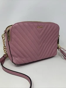 Aldo Crossbody Purse Handbag Andressera Sty PINK Chevron Quilted Stitch Leather - Picture 1 of 13