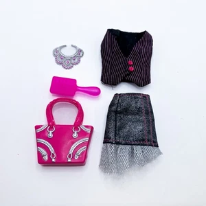 Schwarz Silber Weste Top Rock Tasche Handtasche passt Model Muse Barbie Puppe (lesen) - Bild 1 von 5