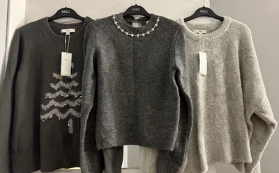 Lovely brand new M&S grey festive xmas sparkle jumpers - choice of design - Image 1 of 4