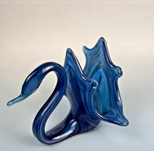 Vintage Handblown Cobalt Blue Swung Art Glass Swan Candle Napkin Holder MCM - Picture 1 of 5