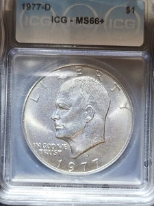 1977-D Eisenhower 1 $ MS66+ ICG Graded Slab Collectible Dollar - Bild 1 von 4