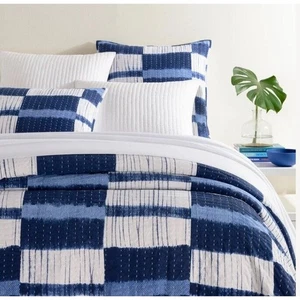Pinecone Hill Annie Selke Shibori Queen Talla Edredón Indigo Azul Blanco Patchwork Han - Imagen 1 de 4