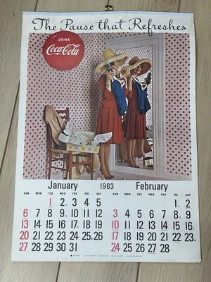 VINTAGE Original 1963 COCA COLA WALL CALENDAR 17" X 12" Nice SANTA CLAUS Graphic - Image 1 of 4