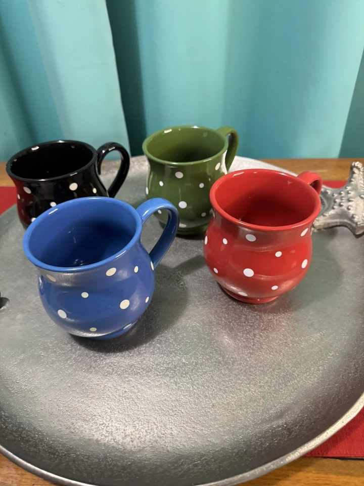 Temp-Tations by Tara Polka Dot Mugs 16oz Set of 4 Red Blue Green Black - Image 1 of 4