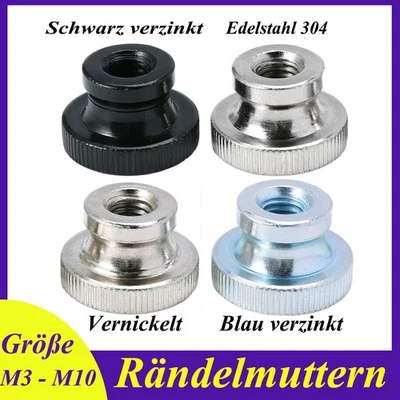 M3 M4 M5 - M10 A2 Edelstahl/Blaues Zink/Vernickelt/Schwarzes Zink Rändelmuttern - Bild 1 von 4