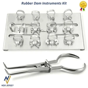 Dental Rubber Dam Endo Kit Brinker Clamps 12PCS Clamps Set With Tray Stoke Plier - Picture 1 of 3