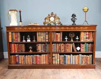 Wide Regency Open Bookcase - Mahogany Inlay Library Study - Image 1 of 4