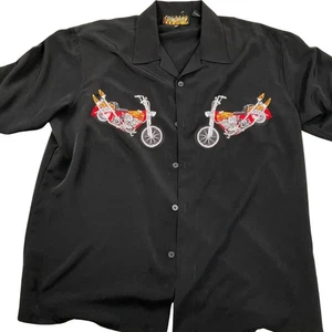 Dragonfly Shirt Men 2XL Black Red Motorcycle Embroidery Biker Camp Bowling Retro - Picture 1 of 9