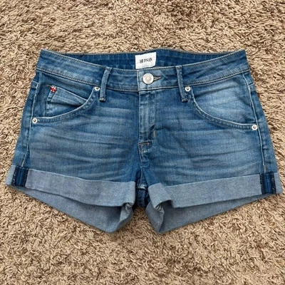 Hudson Hampton Cuffed Shorts Women's 26 Blue Denim Stretch 2" Inseam Logo - Image 1 of 4
