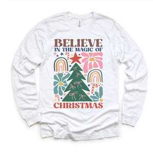 Boho Believe In The Magic Of Christmas Shirt - Long Sleeve Tees & Sweatshirts - Picture 1 of 4