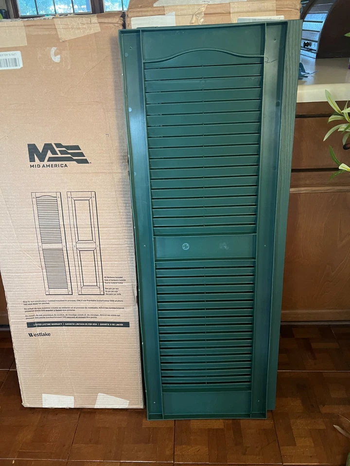 Mid America Forest Green Open Louver Vinyl Shutters Pair - Image 1 of 4