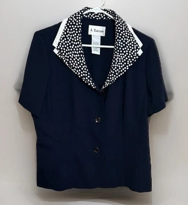 J. Taylor Blazer 波尔卡圆点 14 码海军蓝白色经典商务外观 — 第 1/4 张图片