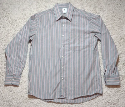 Camisa de vestir Lacoste para hombre talla 42 con botones gris rojo a rayas manga larga algodón Foto 1 de 4