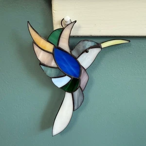 Colibrí colibrí de vitral vintage con diseño azul multicolor 8 x 5 - Imagen 1 de 10