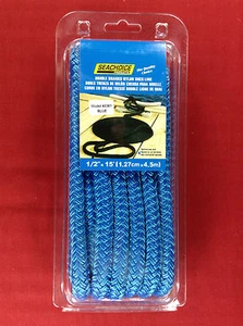 DOCK LINE DOUBLE BRAIDED NYLON ROPE 1/2" x 15' BLUE SEACHOICE 40361 - Picture 1 of 12