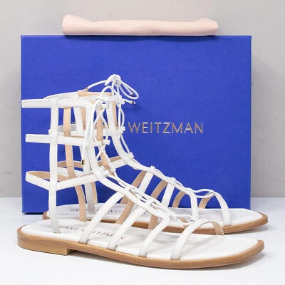 Stuart Weitzman Kora White Lace-up Gladiator Sandals, Size 10 B - Image 1 of 4