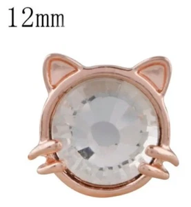 Mini Snap Jewelry Cat Kitten Rhinestone Rose Gold fits 12mm Petite Ginger Charms - Picture 1 of 3
