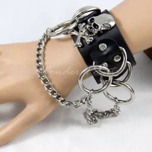 Skeleton Skull Punk Gothic Rock Leather Belt Buckle Bracelets Men Bracelets - Picture 1 of 6