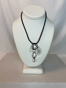 Silpada Sterling & Brown Braided Cord Necklace w/ Etched Crystal Pendant Charm - Picture 1 of 3