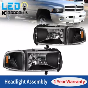 Black Housing Headlights For 1994-2002 Dodge Ram 1500 2500 3500 Pair Headlamps - Picture 1 of 10