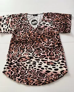 Exotica S/M AUS 4-12 Primal Leopard Print Bball Mesh V Neck Boyfriend Tee New - Picture 1 of 7