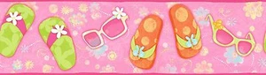 Girls Flip Flops & Sunglasses in Orange, Lime, and Pink Wallpaper Border CK7666B - Picture 1 of 1